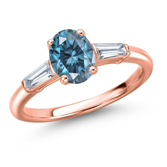 Gem Stone King 18K Rose Gold Plated Silver Persian Blue Moissanite and Lab Grown Diamond Engagement Ring for Women | 1.68 Cttw | Oval 8X6MM | Gemstone Birthstone | Size 8