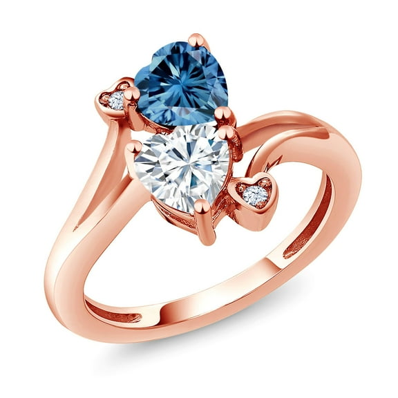 Gem Stone King 18K Rose Gold Plated Silver Persian Blue Moissanite White Moissanite Ring for Women (1.63 Cttw, Heart Shape 6MM, Gemstone Birthstone, Size 5)