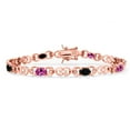 thumbnail image 1 of Gem Stone King 18K Rose Gold Plated Silver Pink Created Sapphire and Black Onyx and Lab Grown Diamond Bracelet for Women | 3.61 Cttw | Gemstone September Birthstone | Oval 6X4MM | Length 7.25 inches, 1 of 6