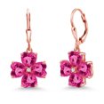 thumbnail image 1 of Gem Stone King 18K Rose Gold Plated Silver Pink Created Sapphire Dangle Earrings for Women (6.42 Cttw, Gemstone September Birthstone, Heart Shape 6MM), 1 of 3