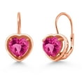 thumbnail image 1 of Gem Stone King 18K Rose Gold Plated Silver Pink Created Sapphire Dangle Leverback Earrings for Women (2.80 Cttw, Heart Shape 7MM), 1 of 4