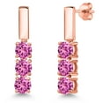 thumbnail image 1 of Gem Stone King 18K Rose Gold Plated Silver Pink Created Sapphire Drop Dangle Earrings for Women | 1.65 Cttw | Gemstone September Birthstone | Round 5MM, 1 of 6