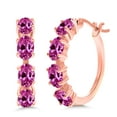 thumbnail image 1 of Gem Stone King 18K Rose Gold Plated Silver Pink Created Sapphire Earrings for Women (4.00 Cttw, Oval 6X4MM), 1 of 5