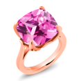 thumbnail image 1 of Gem Stone King 18K Rose Gold Plated Silver Pink Created Sapphire Engagement Ring for Women (14.68 Cttw, 14MM Cushion, Size 9), 1 of 4