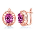 thumbnail image 1 of Gem Stone King 18K Rose Gold Plated Silver Pink Created Sapphire Greek Key Earrings for Women (6.50 Cttw, Gemstone September Birthstone, Oval 10X8MM), 1 of 3