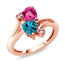Gem Stone King 18K Rose Gold Plated Silver Pink Created Sapphire London Blue Topaz Ring for Women (1.78 Cttw, Heart Shape 6MM, Gemstone September Birthstone, Size 5)