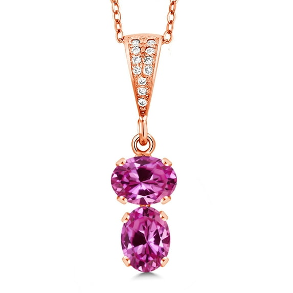 Gem Stone King 18K Rose Gold Plated Silver Pink Created Sapphire Pendant Necklace for Women (3.37 Cttw, Gemstone September Birthstone, Oval 8x6MM, with 18 inch Chain)