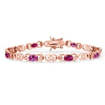 18K Rose Gold Plated Silver Pink Created Sapphire and Red Created Ruby and Lab Grown Diamond Bracelet for Women | 4.01 Cttw | Gemstone September Birthstone | Oval 6X4MM | Length 7.25 inches