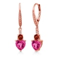 thumbnail image 1 of Gem Stone King 18K Rose Gold Plated Silver Pink Created Sapphire Red Garnet and White Lab Grown Diamond Drop Dangle Earrings for Women (3.57 Cttw, Heart Shape 7MM, Round 4MM), 1 of 4