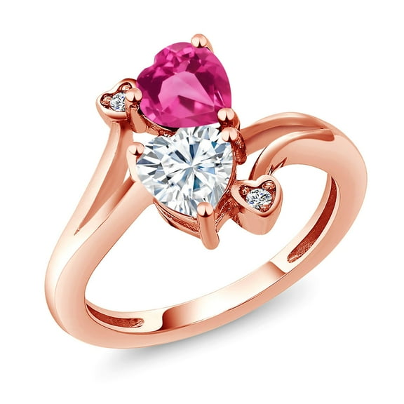 Gem Stone King 18K Rose Gold Plated Silver Pink Created Sapphire Ring for Women (1.63 Cttw, Heart Shape 6MM, Gemstone September Birthstone, Size 5)