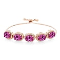 thumbnail image 1 of Gem Stone King 18K Rose Gold Plated Silver Pink Created Sapphire Tennis Bracelet for Women (6.05 Cttw, Oval 9X7MM, Gemstone September Birthstone, Fully Adjustable up to 9 inch), 1 of 3