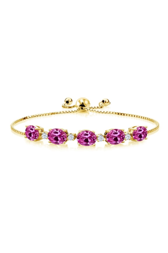 18K Rose Gold Plated Silver Pink Created Sapphire Tennis Bracelet for Women (8.45 Cttw, Gemstone Birthstone, Fully Adjustable up to 9 inch)