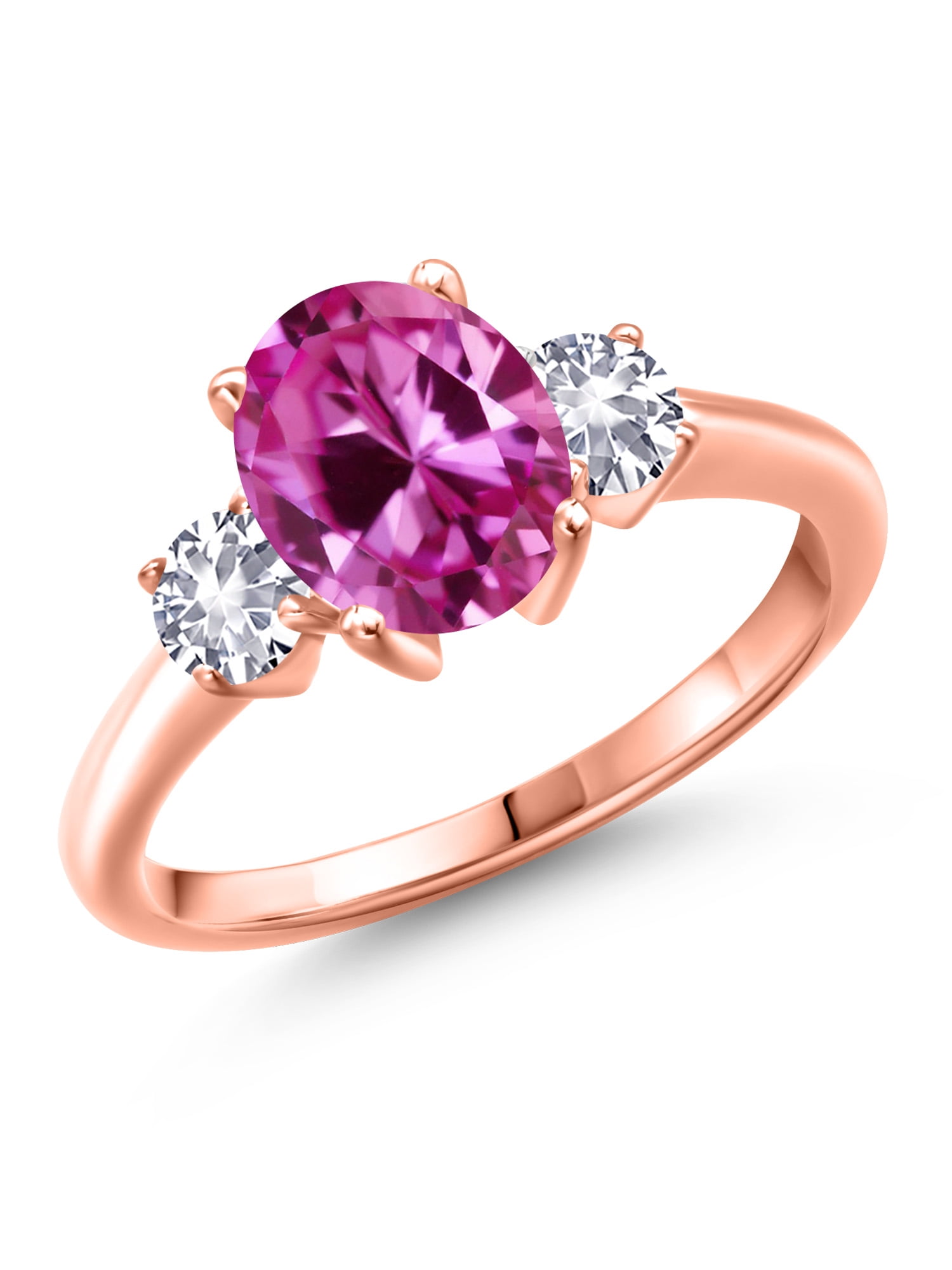 Gem Stone King 18K Rose Gold Plated Silver Pink Created Sapphire and ...