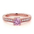 thumbnail image 1 of Gem Stone King 18K Rose Gold Plated Silver Pink Created Sapphire and White Created Sapphire Women's Solitaire Ring with Accent Stones (0.70 Cttw, Round Shape 5MM, Size 9), 1 of 2