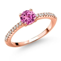 Gem Stone King 18K Rose Gold Plated Silver Pink Created Sapphire and White Lab Grown Diamond Engagement Wedding Anniversary Ring for Women (0.64 Cttw, Round 5MM, Size 8)