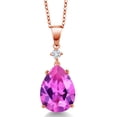 thumbnail image 1 of Gem Stone King 18K Rose Gold Plated Silver Pink Created Sapphire and White Lab Grown Diamond Pendant Necklace for Women (10.35 Cttw, Pear Shape 16X12MM, Gemstone, with 18 inch Chain), 1 of 4