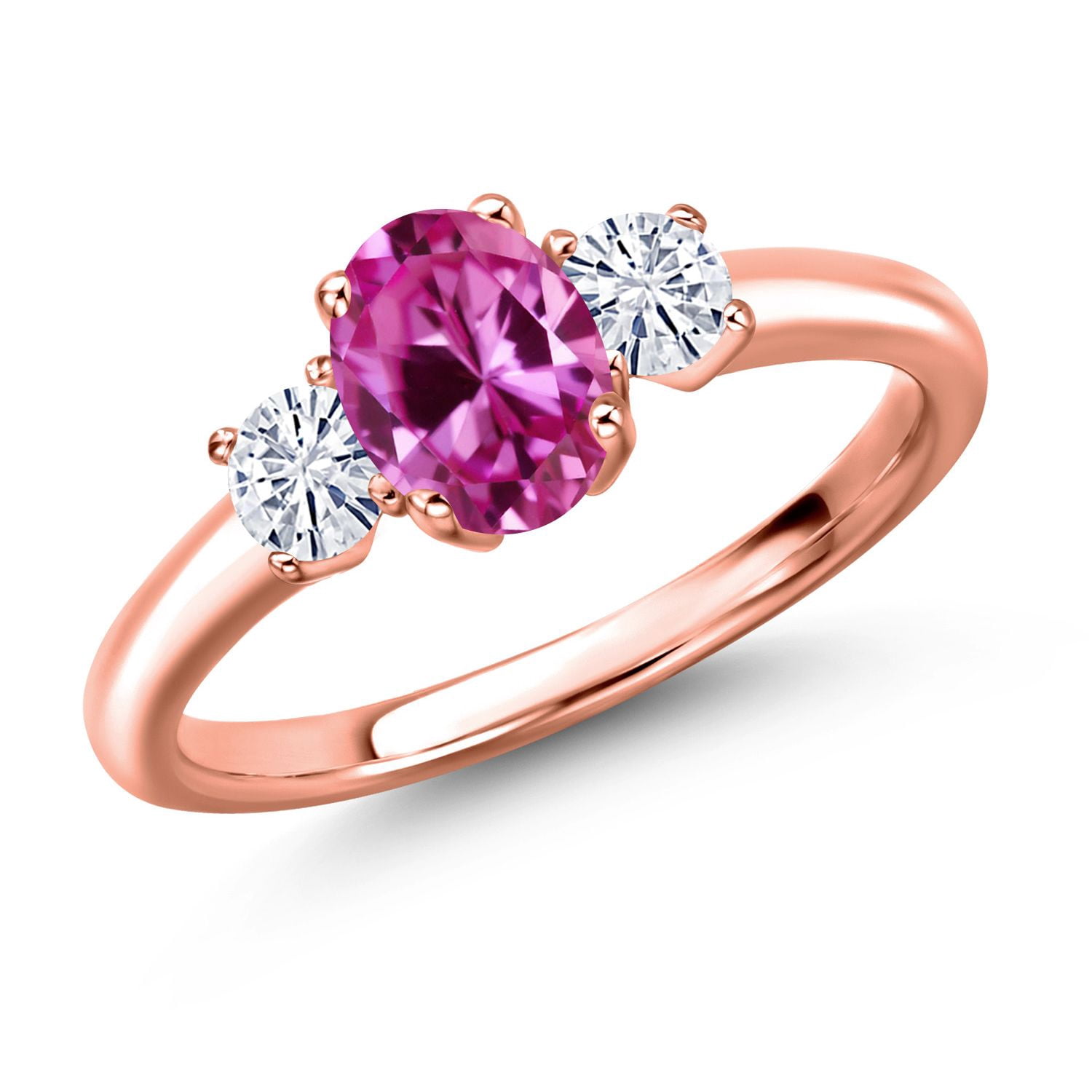 Gem Stone King 18K Rose Gold Plated Silver Pink Created Sapphire and ...