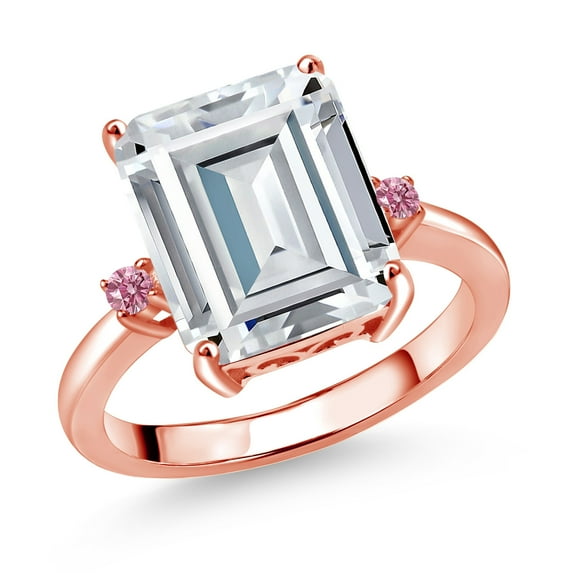 Gem Stone King 18K Rose Gold Plated Silver Pink Lab Grown Diamond Ring Set with Moissanite (7.46 Cttw, Size 7)