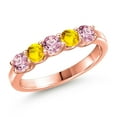 thumbnail image 1 of Gem Stone King 18K Rose Gold Plated Silver Pink Lab Grown Diamond and Yellow Sapphire Wedding-Bands Ring for Women | 0.86 Cttw | Round 3.5MM | Gemstone April Birthstone | Size 6, 1 of 6
