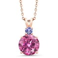 thumbnail image 1 of Gem Stone King 18K Rose Gold Plated Silver Pink Moissanite and Blue Tanzanite Pendant Necklace for Women (3.61 Cttw, Gemstone Birthstone, Round 10MM, With 18 inch Chain), 1 of 4