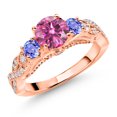 thumbnail image 1 of Gem Stone King 18K Rose Gold Plated Silver Pink Moissanite Blue Tanzanite and White Moissanite Engagement Ring for Women (1.37 Cttw, Gemstone, Round 6MM and 3MM, Size 9), 1 of 4