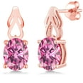 thumbnail image 1 of Gem Stone King 18K Rose Gold Plated Silver Pink Moissanite Earrings for Women (4.00 Cttw, Gemstone Birthstone, Oval 9X7MM), 1 of 3