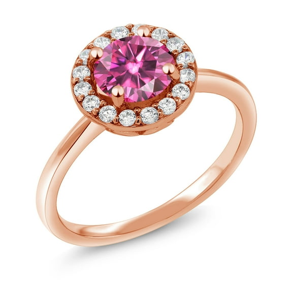 Gem Stone King 18K Rose Gold Plated Silver Pink Moissanite Engagement Ring for Women | 1.44 Cttw | Gemstone Birthstone (Size 6)