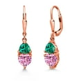 thumbnail image 1 of Gem Stone King 18K Rose Gold Plated Silver Pink Moissanite and Green Nano Emerald Dangle Leverback Earrings for Women (2.54 Cttw, Gemstone, Heart Shape 6MM, Trillion 5MM), 1 of 4