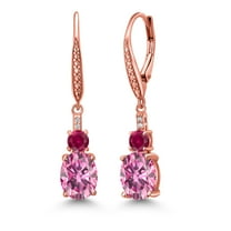 Gem Stone King 18K Rose Gold Plated Silver Pink Moissanite and Red Created Ruby Dangle Earrings for Women with Lab Grown Diamond (4.53 Cttw, Oval 9X7MM)