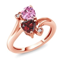 Gem Stone King 18K Rose Gold Plated Silver Pink Moissanite Red Garnet Ring for Women (1.83 Cttw, Heart Shape 6MM, Gemstone Birthstone, Size 9)