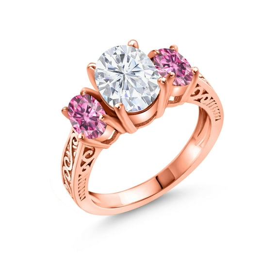 Gem Stone King 18K Rose Gold Plated Silver Pink Moissanite Ring Set with Moissanite (3.02 Cttw)