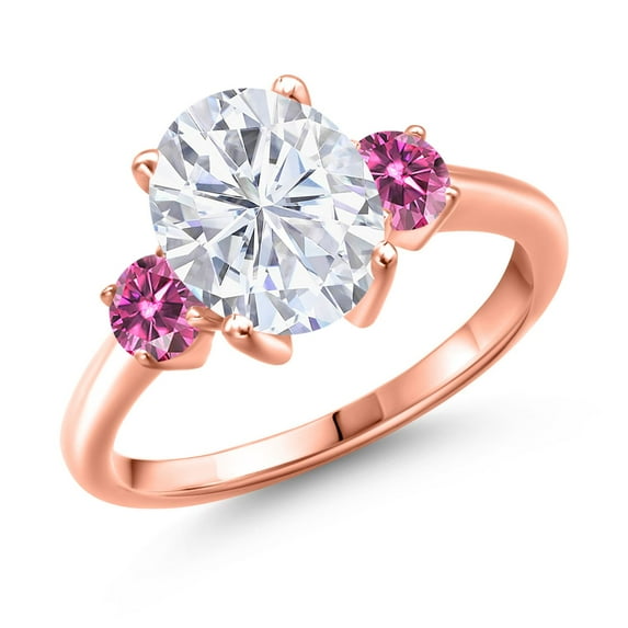 Gem Stone King 18K Rose Gold Plated Silver Pink Moissanite Ring Set with Moissanite (3.46 Cttw)