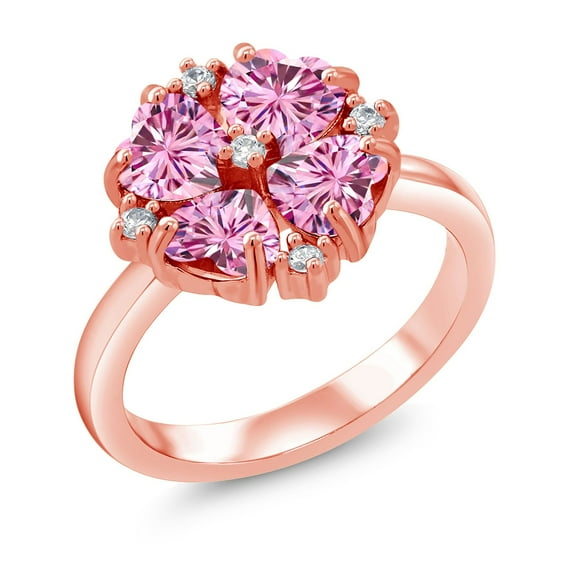 Gem Stone King 18K Rose Gold Plated Silver Pink Moissanite Ring for Women (2.08 Cttw, Heart Shape 5MM, Gemstone Birthstone, Size 8)