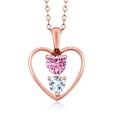 thumbnail image 1 of Gem Stone King 18K Rose Gold Plated Silver Pink Moissanite Sky Blue Aquamarine and Red Garnet Pendant Necklace for Women (0.76 Cttw, Gemstone Birthstone, Heart 5MM and 4MM, with 18 inch Silver Chain), 1 of 3
