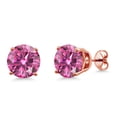 thumbnail image 1 of Gem Stone King 18K Rose Gold Plated Silver Pink Moissanite Stud Earrings for Women Men (6.86 Cttw, Round 10MM), 1 of 4