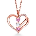 thumbnail image 1 of Gem Stone King 18K Rose Gold Plated Silver Pink Moissanite and White Moissanite 3-Stone Pendant Necklace for Women (0.83 Cttw, Gemstone Birthstone, Heart Shape 4MM, with 18 inch Silver Chain), 1 of 3