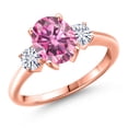 thumbnail image 1 of Gem Stone King 18K Rose Gold Plated Silver Pink Moissanite and White Moissanite Engagement Ring for Women | 2.46 Cttw | Oval 9X7MM | Gemstone Birthstone | Size 5, 1 of 7