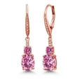 thumbnail image 1 of Gem Stone King 18K Rose Gold Plated Silver Pink Moissanite and White Lab Grown Diamond Dangle Earrings for Women (4.49 Cttw, Oval 9X7MM), 1 of 3