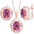 thumbnail image 1 of Gem Stone King 18K Rose Gold Plated Silver Pink Mystic Topaz Pendant and Earrings Jewelry Set for Women | 9.75 Cttw | Gemstone November Birthstone | Oval 10X8MM | With 18 inch Chain, 1 of 3
