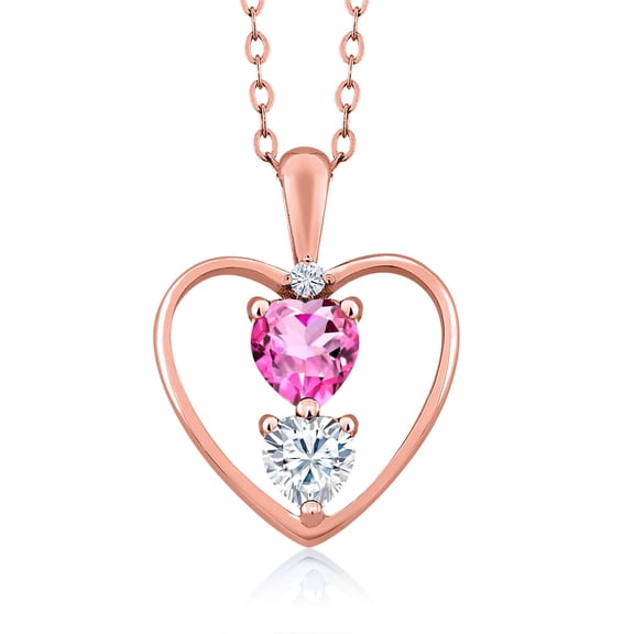 Gem Stone King 18K Rose Gold Plated Silver Pink Mystic Topaz Pendant Necklace for Women (0.84 Cttw, Gemstone Birthstone, Heart 5MM and 4MM, with 18 inch Silver Chain)