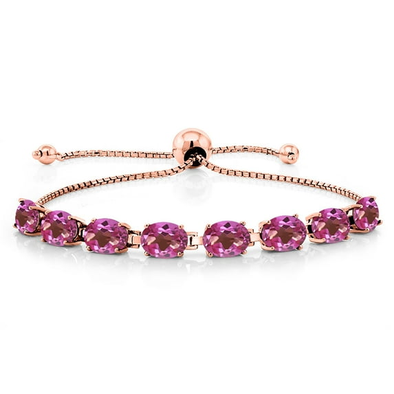Gem Stone King 18K Rose Gold Plated Silver Pink Mystic Topaz Tennis Bracelet for Women (6.40 Cttw, Gemstone November Birthstone, Oval 7X5MM, Fully Adjustable up to 9 inch)