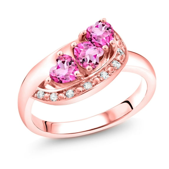 Gem Stone King 18K Rose Gold Plated Silver Pink Mystic Topaz and White Created Sapphire Engagement Ring for Women (1.03 Cttw, Gemstone November Birthstone, Heart Shape 4MM, Size 5)