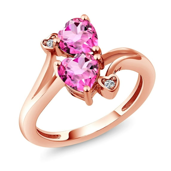 Gem Stone King 18K Rose Gold Plated Silver Pink Mystic Topaz and White Lab Grown Diamond Ring for Women (1.93 Cttw, Heart Shape 6MM, Gemstone Birthstone, Available in Size 5, 6, 7, 8, 9)