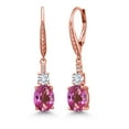 thumbnail image 1 of Gem Stone King 18K Rose Gold Plated Silver Pink Mystic Topaz and White Lab Grown Diamond Dangle Earrings for Women (4.97 Cttw, Oval 9X7MM), 1 of 3