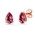 thumbnail image 1 of Gem Stone King 18K Rose Gold Plated Silver Pink Topaz Stud Earrings for Women Men (2.00 Cttw, Gemstone November Birthstone, Pear Shape 8X5MM), 1 of 4