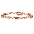 thumbnail image 1 of Gem Stone King 18K Rose Gold Plated Silver Pink Tourmaline and Green Peridot and Round White Lab Grown Diamond Tennis Bracelet for Women (2.96 Cttw, Gemstone Birthstone, Oval 6X4MM, 7.25 inches), 1 of 4