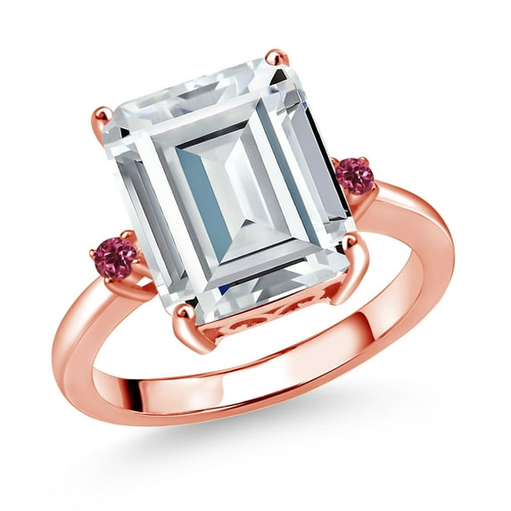 Gem Stone King 18K Rose Gold Plated Silver Pink Tourmaline Ring Set with Moissanite (7.44 Cttw) (Size 7)