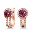 thumbnail image 1 of Gem Stone King 18K Rose Gold Plated Silver Pink Tourmaline and White Created Sapphire Earrings for Women (1.54 Cttw, Gemstone October Birthstone, Round 5MM), 1 of 6