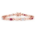 thumbnail image 1 of Gem Stone King 18K Rose Gold Plated Silver Pink Tourmaline and White Moissanite and Lab Grown Diamond Bracelet for Women | 3.91 Cttw | Gemstone October Birthstone | Oval 6X4MM | Length 7.25 inches, 1 of 7