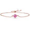 thumbnail image 1 of Gem Stone King 18K Rose Gold Plated Silver Pink Zirconia Solitaire Bracelet for Women (0.84 Cttw, Round Cut 6MM), 1 of 3